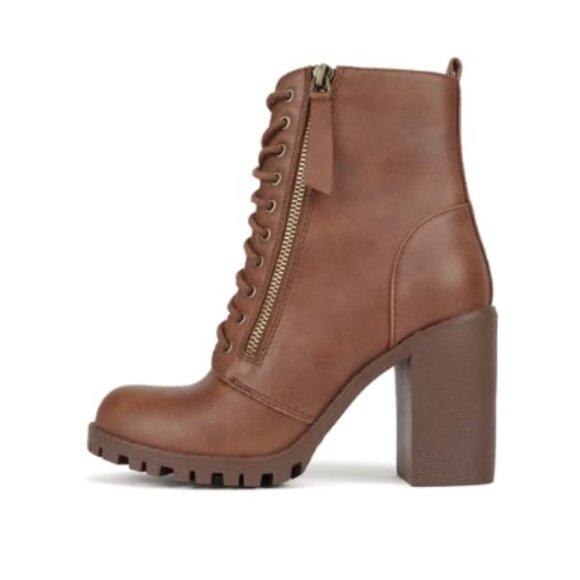New! Fall Style Round Toe Stacked Lug Heel Lace-Up Ankle Booties